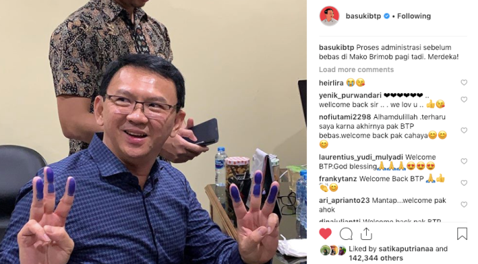 Ahok Bebas, Instagram @basukibtp Laris Diserbu Netizen